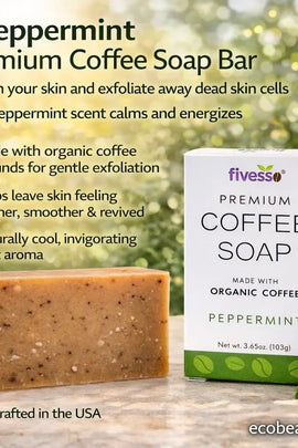 Peppermint Premium Coffee Soap Bar – Organic Exfoliating Soap for Dry, Normal & Combination Skin
