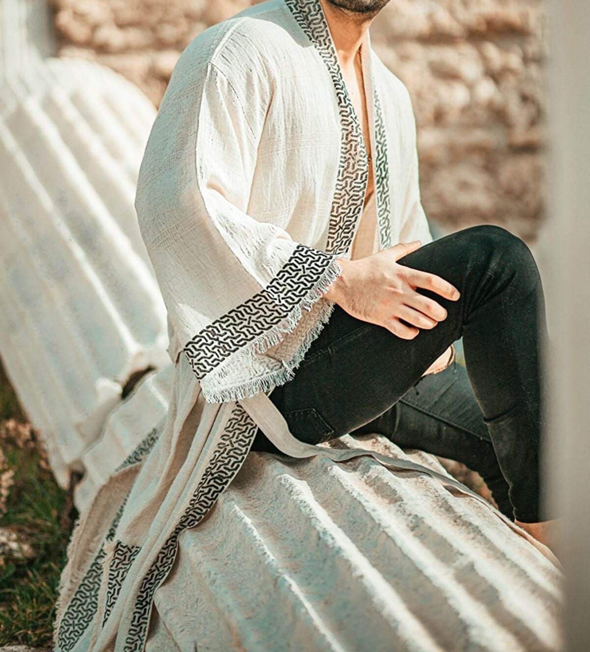 Ancient Sun God Cloak Kaftan – Handcrafted Linen Kimono for Timeless Elegance