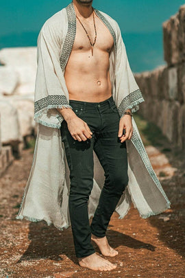 Ancient Sun God Cloak Kaftan – Handcrafted Linen Kimono for Timeless Elegance
