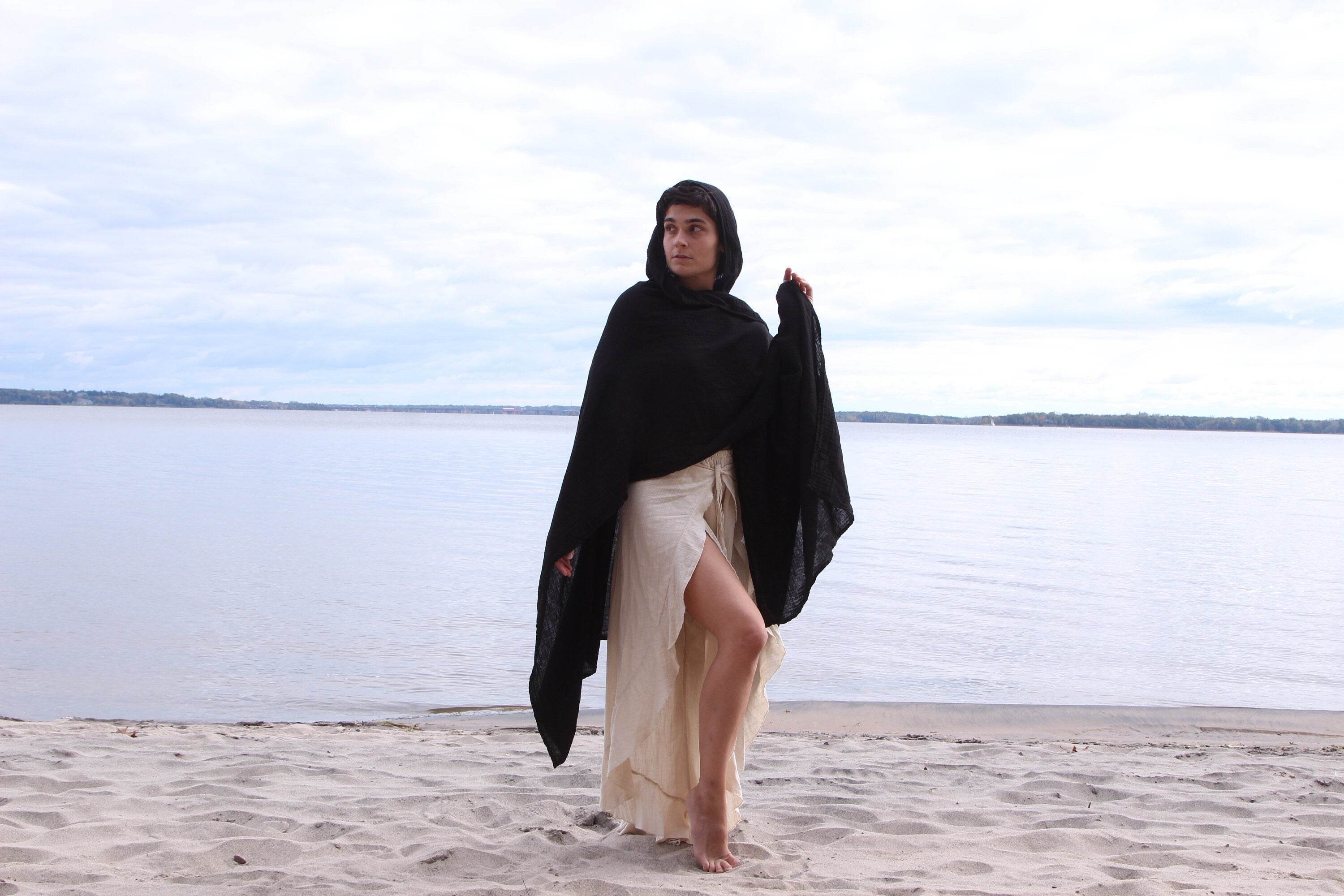 Hooded Black Unisex Cotton Cloak Kaftan – Sustainable and Stylish