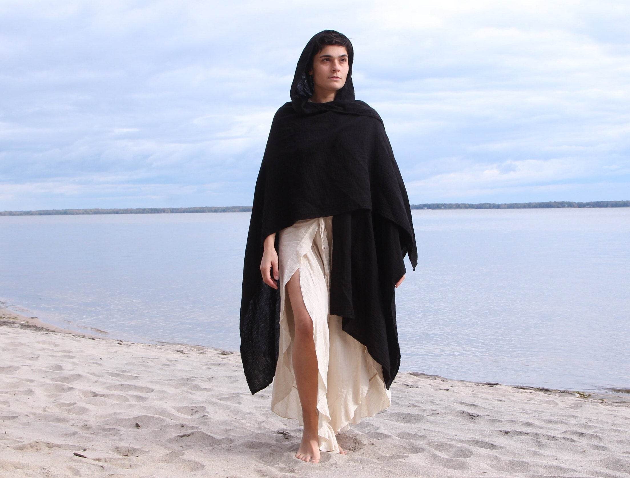 Hooded Black Unisex Cotton Cloak Kaftan – Sustainable and Stylish