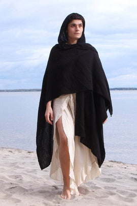 Hooded Black Unisex Cotton Cloak Kaftan – Sustainable and Stylish