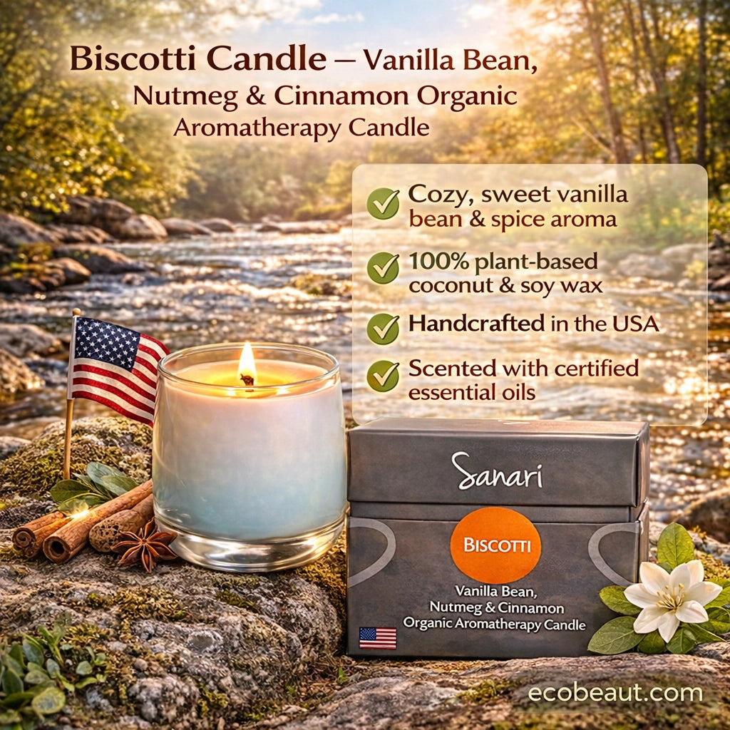 Biscotti Candle with packaging on a natural background