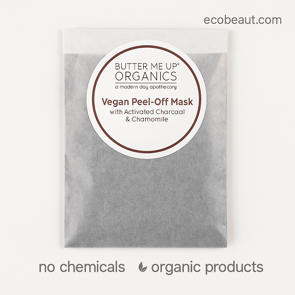vegan Peel-Off Mask by Butter Me Up Organics with Activated Charcoal and Chamomile – no chemicals, organic skincare product from ecobeaut.com