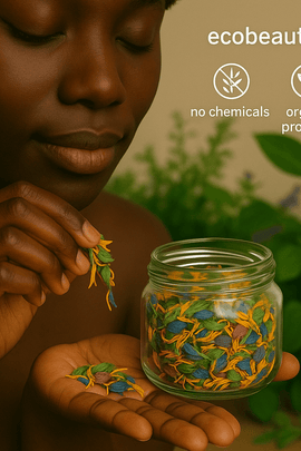  woman using organic dried herbs from ecobeaut.com – no chemicals, organic products